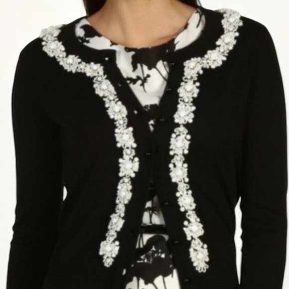 🍀
💯 100% Cotton 
KATE SPADE 
KATI BLACK BEADED Button CARDIGAN SWEATER XL - Picture 13 of 13